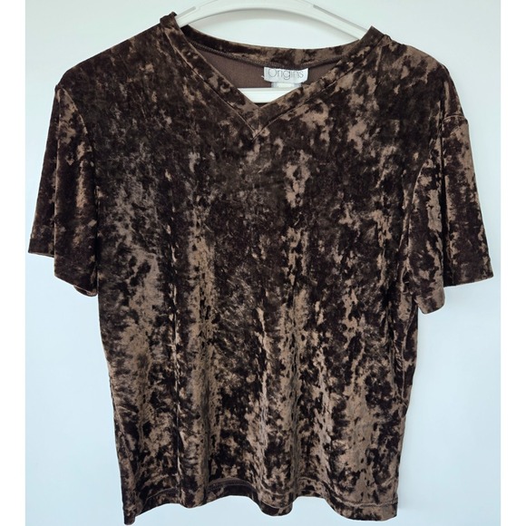 Origins Other - Vintage Origins Brown Velvet V Neck T-shirt W Sz S Gothic Whimsy Y2K Festive